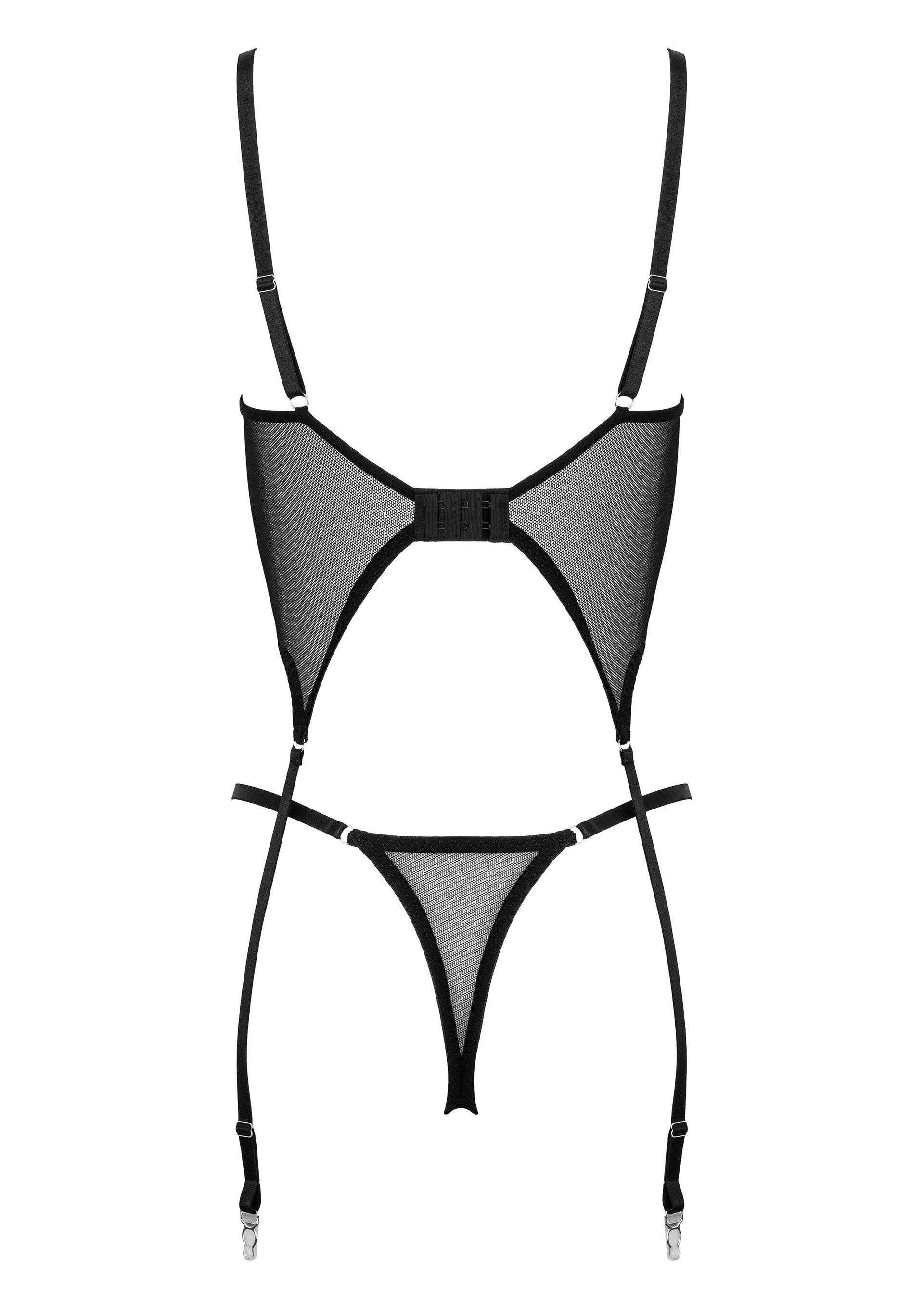 Jarretelcorset met beugelcups, vetersluiting en string