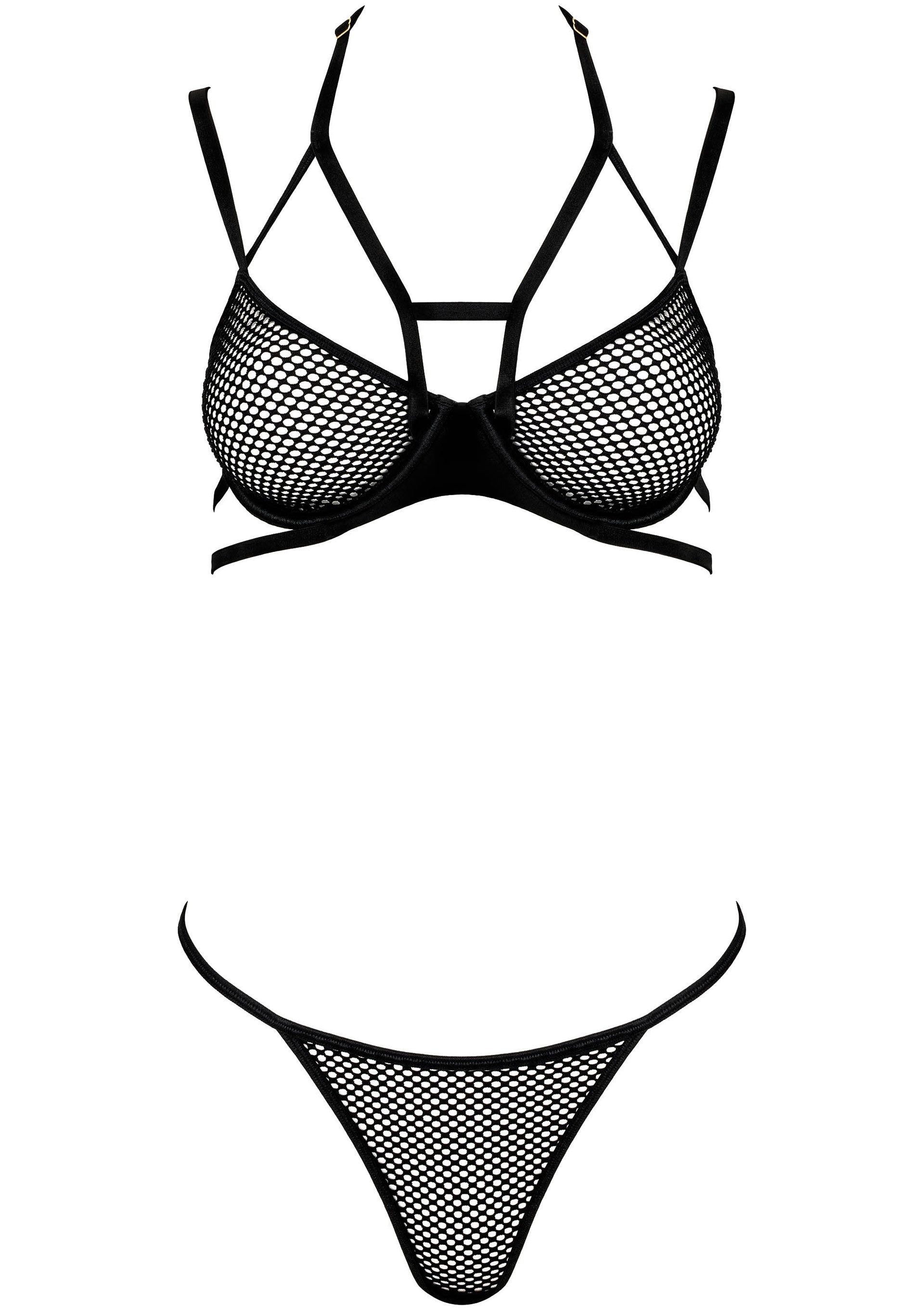 2-delige mesh lingerieset met halterbh en string